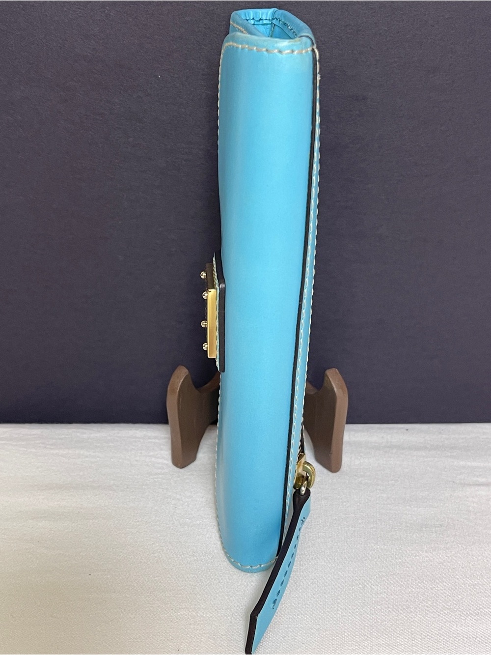 Dooney & Bourke Turquoise Leather Fold-Over Wallet with Gold Plaque - Picture 7 of 14
